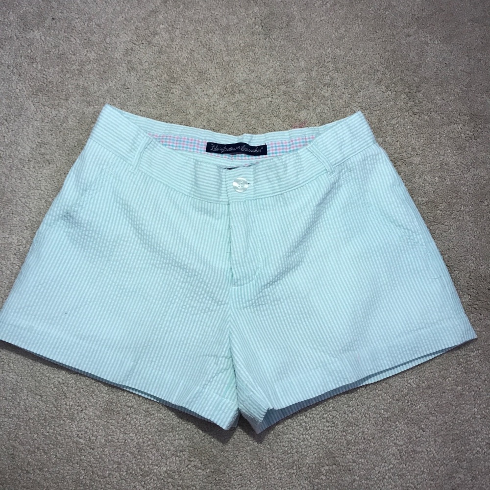 Lauren James Seafoam color seersucker shorts